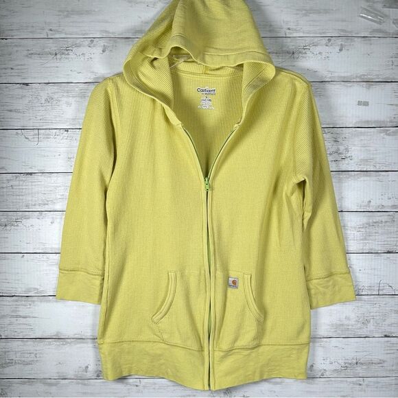 Carhartt Women’s Waffle Weave Zip-Up Chartreuse Lightweight Hoodie Size L 12/14 - Picture 1 of 6